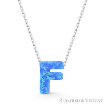 Initial Letter F Blue Lab-Created Opal 10mm Pendant 925 Sterling Silver Necklace - £19.17 GBP