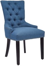 Canglong Modern Elegant Button-Tufted Upholstered Fabric With Nailhead, Blue - £163.81 GBP