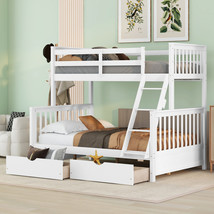 Twin-Over-Full Bunk Bed with Ladders and Two Storage Drawers (White) - £548.04 GBP