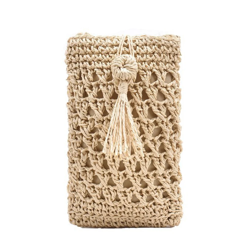 Female Vintage Straw Rope Hand-woven Crossbody Phone Bag Vacation Mini Purse - $60.41