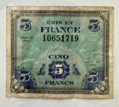 1944 French Francs, 2, 5 and 10 Denominations, Circulated, Good Specimens - $23.97