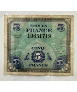 1944 French Francs, 2, 5 and 10 Denominations, Circulated, Good Specimens - $32.87 CAD