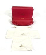 Omega Eyeglasses Case Red Soft Leather Flap with Box Cloth and Sack Bag - $46.54