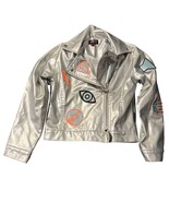 Nickelodeon Jojos Closet Girls Silver Faux Leather Jacket W/ Colorful Pa... - €12,42 EUR