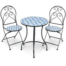3 Pieces Patio Bistro Furniture Set with Mosaic Design - Color: Black - £251.18 GBP