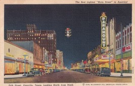 Amarillo Texas TX Polk Street Main Downtown Night 1940 Postcard C24 - £2.32 GBP