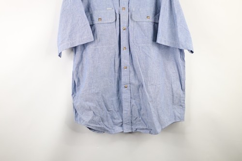 NOS Vtg 90s Carhartt Mens XL Spell Out Short Sleeve Chambray Button Shirt USA Item image 3