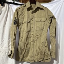 VTG US Army Tan Uniform Shirt Khaki Cotton Long Sleeve Small SIZE Staff Sgt - £23.32 GBP