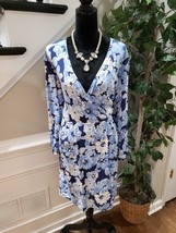 Old Navy Women&#39;s Blue Floral Wrap V Neck Long Sleeve Knee Length Dress Size XL - $27.72