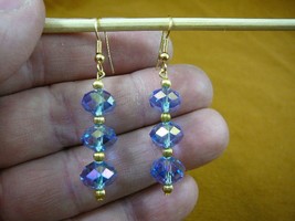 (EE503-103) faceted lt blue Austrian crystal 10x8 mm 3 bead dangle gold earrings - £21.61 GBP
