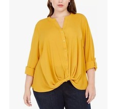 INC Womens Plus 0X India Gold Twist Front 3/4 Sleeve Blouse NWT AI39 - £26.96 GBP