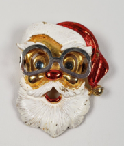Vintage FAB Gold Tone Red  White Articulated  Eye Glasses Santa Brooch P... - $27.30