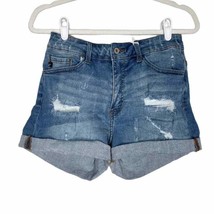 KanCan Distressed Cuffed Denim Jean Shorts Five Pockets Mid Rise Blue Si... - £27.17 GBP