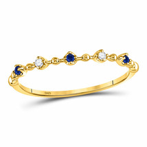 10k Yellow Gold Round Blue Sapphire Diamond Beaded Stackable Band Ring 1/20 Cttw - £143.11 GBP