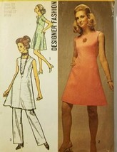 1970 SIMPLICITY #8775 DESIGNER FASHION A-LINE DRESS &amp; PANTS UNCUT SZ 14 ... - $11.99