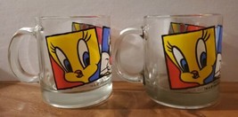 Looney Tunes Warner Bros Bugs Tweety Sylvester Glass Mug Cup Lot Of 2 1994 VTG - £16.39 GBP