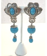 Jose Barrera Clip Dangle Earrings Avon Faux Turquoise Silver Tone Vintag... - £39.46 GBP