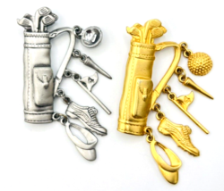 Two JJ Jonette Golf Brooch Pins Silver Gold Tone - £29.38 GBP