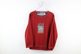 Vintage 90s Streetwear Womens Petite Medium Cat Kitten Long Sleeve T-Shirt Red - £35.56 GBP