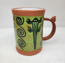 Art Pottery Coffee Mug Hand Painted Terra Cotta Made In Peru Eclipse Lizard - £16.43 GBP