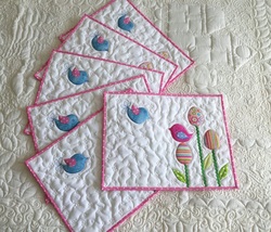 Quilted Easter placemats with birds and eggs, Set of 6 units, Spring runners - £106.58 GBP