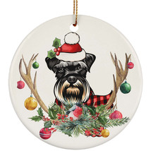 Cute Miniature Schnauzer Dog With Antlers Reindeer Flower Xmas Ornament Gift - £13.27 GBP