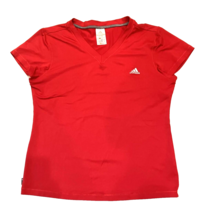 Adidas Shirt Womens Large Red Running V-Neck Stretch Sport Cap Sleeve Climalite - £10.24 GBP