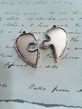 Heart Puzzle Piece Charms Broken Heart Pendants Antiqued Silver  - £3.18 GBP