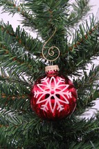 Red Glitter Snowflake 2-5/8&quot; Shiny Glass Ball Christmas Ornament - £7.81 GBP
