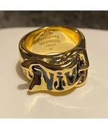 Vivienne Westwood gold plated and black buckle ring. Golden Belt ring. M... - $91.63