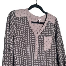 MERONA Womens Size Small Gray Geometric Print Blouse Long Sleeve Popover - £6.73 GBP