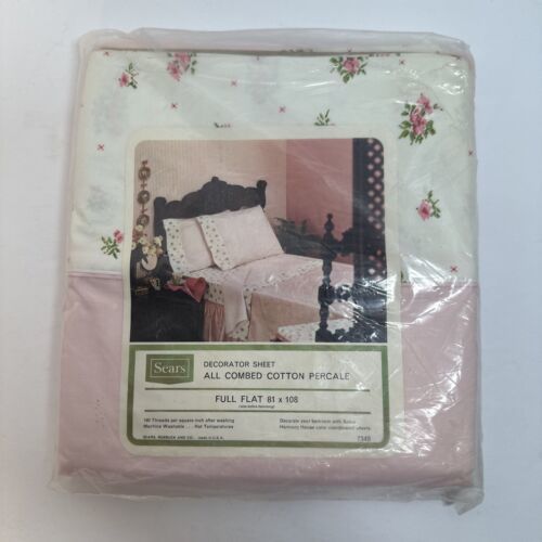 Sears Harmony House Percale Full Sized Flat Sheet Vintage NEW Pink Cottagecore Sheets