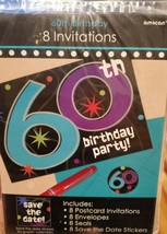 60th BIRTHDAY PARTY INVITATIONS (8) ~ Includes envelopes, seals &amp; save t... - £3.98 GBP