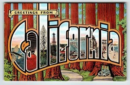 Greetings From California Large Letter Linen Postcard Flying Fish Trees Kropp - £28.82 GBP