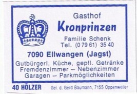 Matchbox Label Germany Gasthof Kronprinzen Crown Prince Jaget - £0.76 GBP