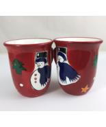Set Of 2 Everyday Gibson Red Christmas Snowman 4.5&quot; Coffee Cups - €13,24 EUR