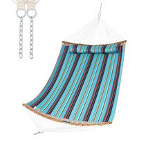 Portable Hammock W/ Pillow Curved Bamboo Spreader Bar Chain Indoor Outdo... - $128.99
