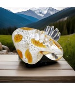 Hand Blown Art Glass Moose Figurine Paperweight Gold White Clear Spatter... - $277.64 MXN