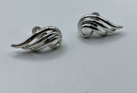 Coro Silver Tone Screw Back Wings Swoosh Earrings Vintage Marked - £14.87 GBP