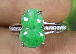 13*8 mm Gem/1.97 g Cert&#39;d 925S Green Natural A JADE jadeite Adjustable Ring 6009 - £75.56 GBP
