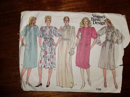 Vintage 1980&#39;s Vogue 1163 Basic Design Easy Pullover Maxi Dress Pattern Size 10 - £4.25 GBP