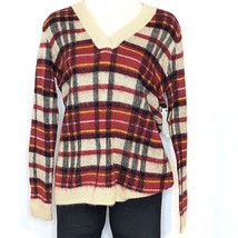 St. John&#39;s Bay Womens Sweater Red Cream Plaid Size Small Long Sleeve New... - $17.41