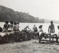 Swartswood Lake NJ Beach Picnic Photo BW Vintage Photograph 1947 New Jersey - £7.86 GBP