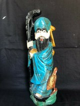 antique woodcarving chinese polychrome statue - $498.98