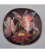 Vtg Cloisonne Belt Buckle Round Butterfly Flower Nature Scene Enamel - $19.99
