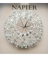 Napier NOS silver tone white rhinestone circle brooch NRFP - $34.67 CAD