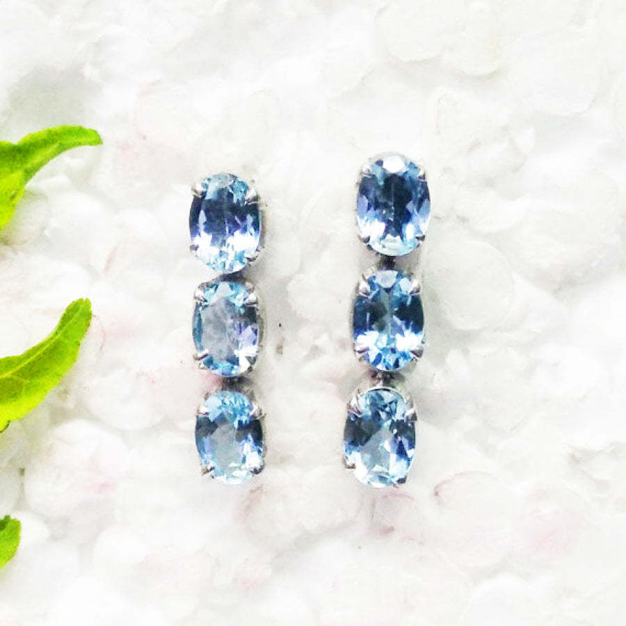 Exotic NATURAL SKY BLUE TOPAZ Gemstone Earrings, Birthstone Earrings, 925 Sterli - £30.38 GBP