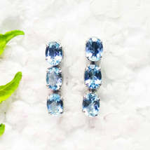 Exotic Natural Sky Blue Topaz Gemstone Earrings, Birthstone Earrings, 925 Sterli - £30.31 GBP