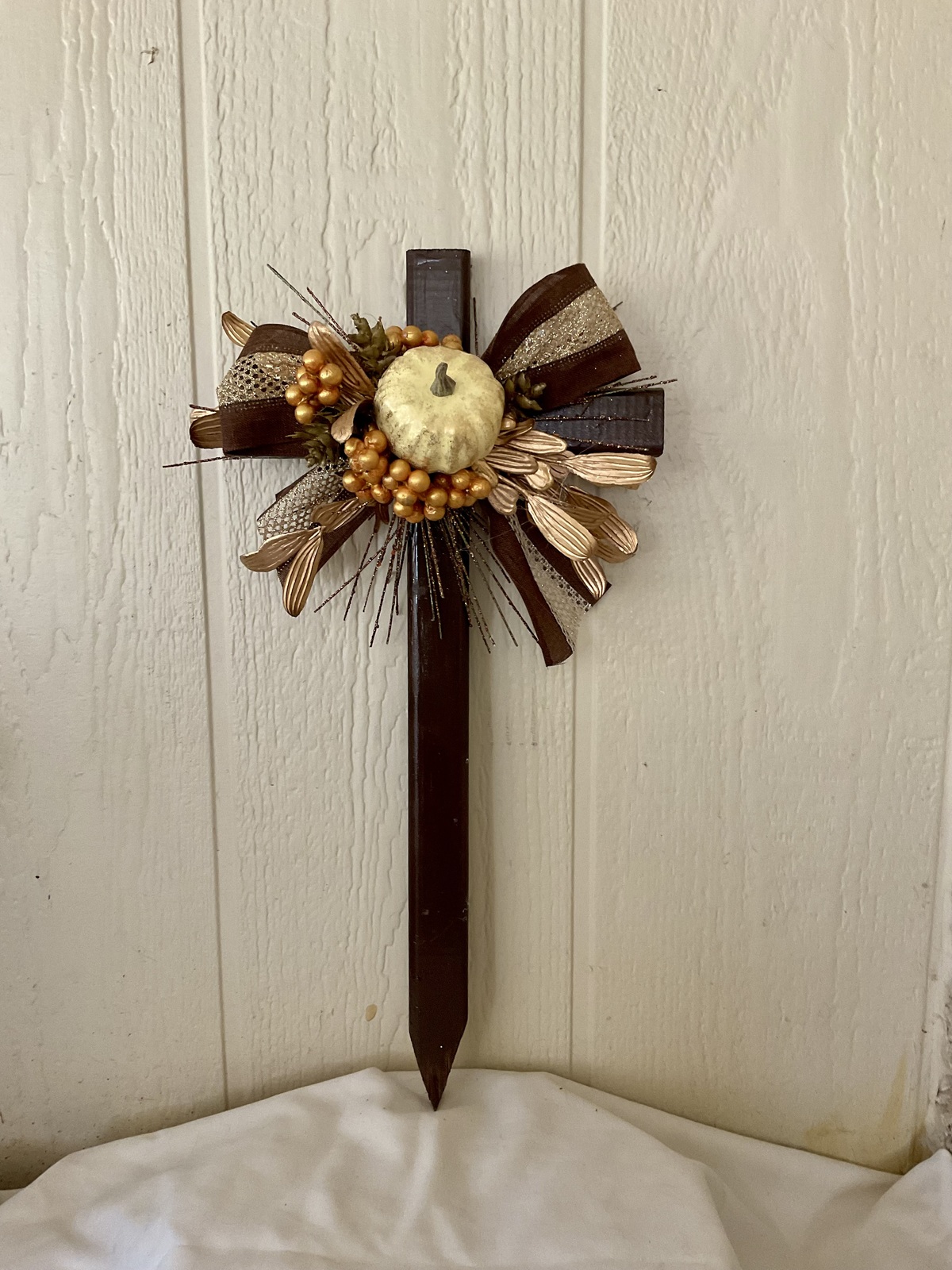Fall Cemetery, flowers for grave, fall grave decoration, cross for grave - $25.00