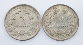 Lot of 2 German 1/2 Mark Coins (1915-A and 1915-F) AU - Uncirculated KM #17 - $63.63